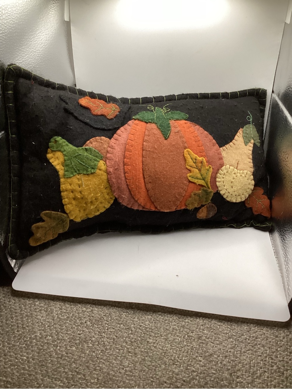 Black Fall Appliqué Felt Pumpkin Accent Pillow